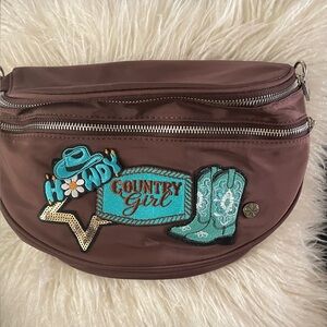 Brown Fanny Pack with Turquoise Country Girl Patches